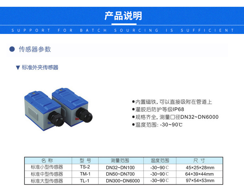 大口径壁挂式超声波流量计 高精度冷热量表 液体水数显流量计